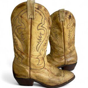 Boulet Leather Western Cowboy Boots Tan Marbled Men's 9 E